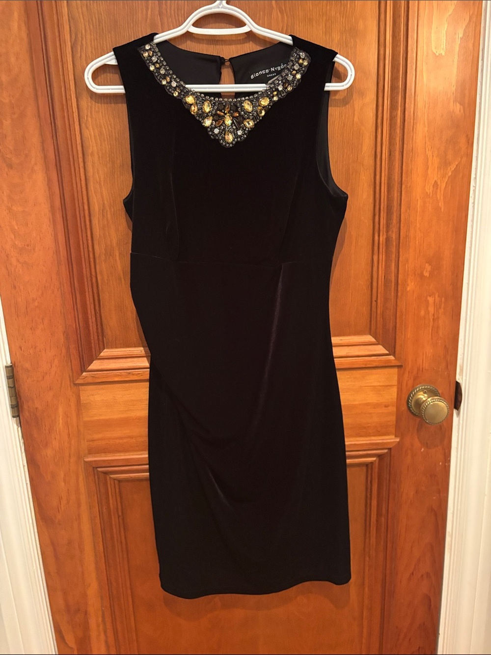 Black Sleeveless Midi Dress with Jewel-Embellished Neckline by Franco Neri